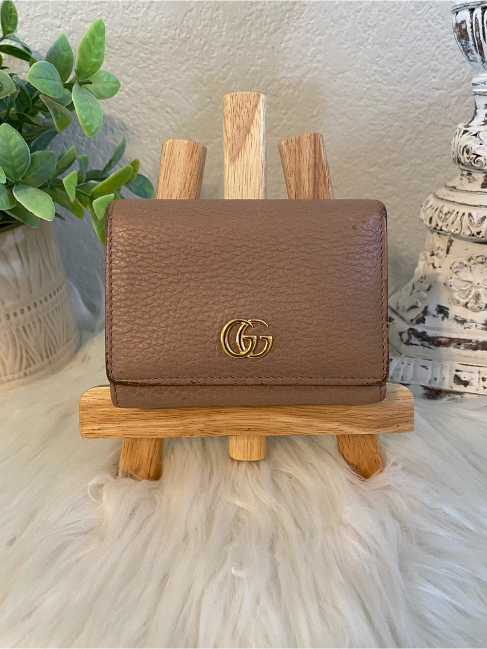Gucci Marmont Blushy Brown Leather Small Wallet with Gold Double G